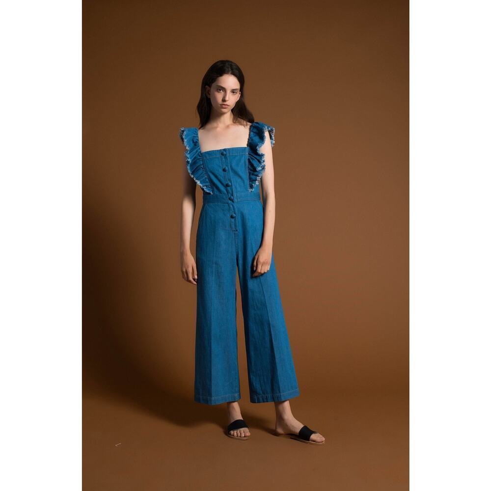 Sea New York Retro Country Ruffled Wide-Leg Jumpsuit Womens 4 70s Western Boho